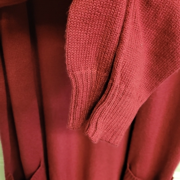 Abound Crimson Red Open Front Long Duster Cardigan Knit Sweater Size Medium Nwt - Picture 5 of 9